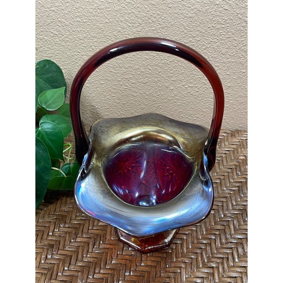 Vintage Indiana Carnival Glass Footed  Basket Iridescent Heirloom Sunset - Picture 3 of 11